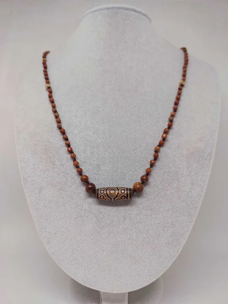 15 Göz Tibet Akik Sembollü Jasper Taşı Tasarım Kolye (49575) - Resim 4