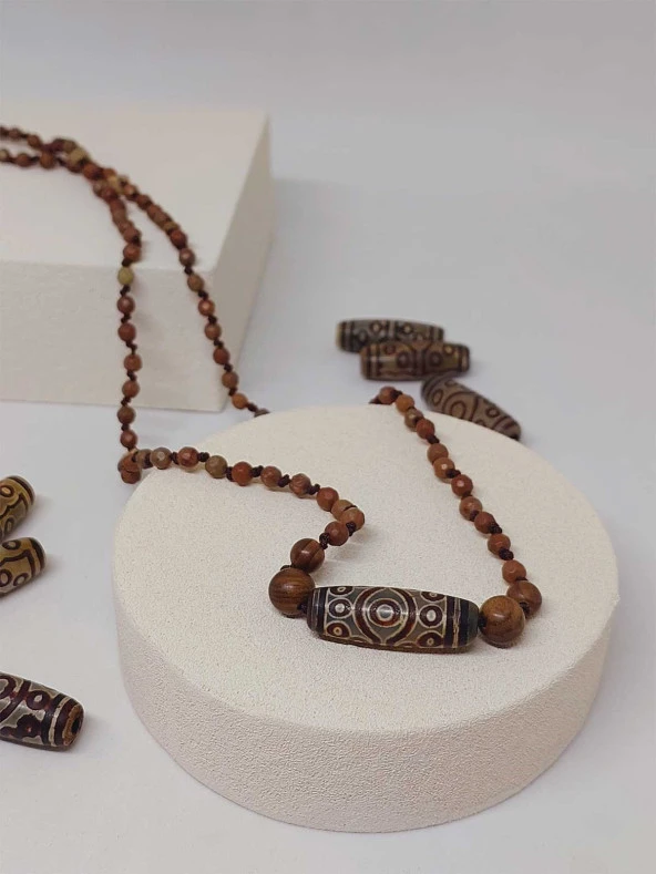 15 Göz Tibet Akik Sembollü Jasper Taşı Tasarım Kolye (49575) - Resim 3