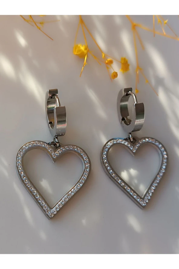 Şık ve farklı tarz Aşko Kuşko Taşli kalp detay küpe - 2