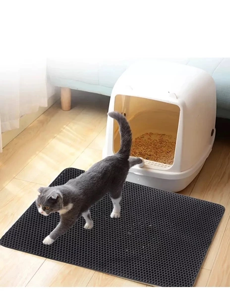 Elekli Kedi Tuvalet Önü Paspası - Siyah - 3