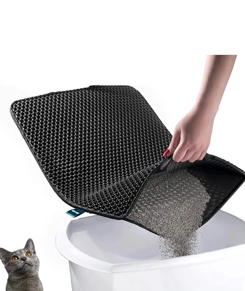 Elekli Kedi Tuvalet Önü Paspası - Siyah - 2