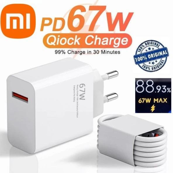 Orjinal Xiaomi Mi Pad 5 Type-C Data Kablo ve 67W 6A MYD-12-ES Hızlı Şarj cihazı