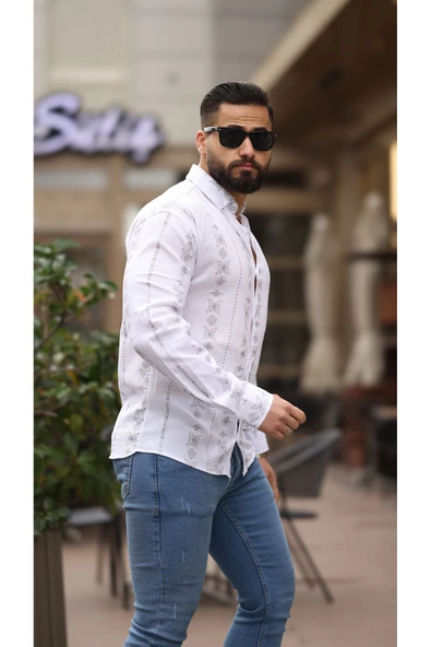 ERKEK OVERSIZE UZUN KOLLU DESENLİ GÖMLEK - 5