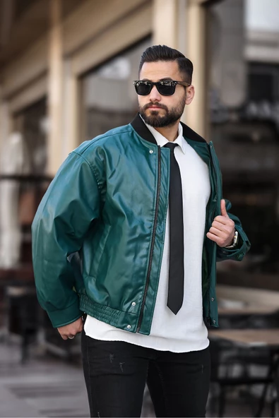 ERKEK BAHARLIK OVERSIZE YAKASI RİBANALI DERİ CEKET - 9