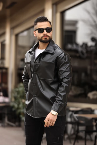 ERKEK UZUN KOLLU DERİ GÖMLEK - 3