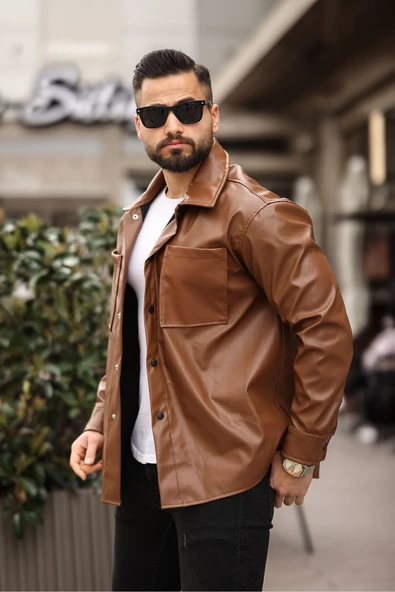 ERKEK UZUN KOLLU DERİ GÖMLEK - 4