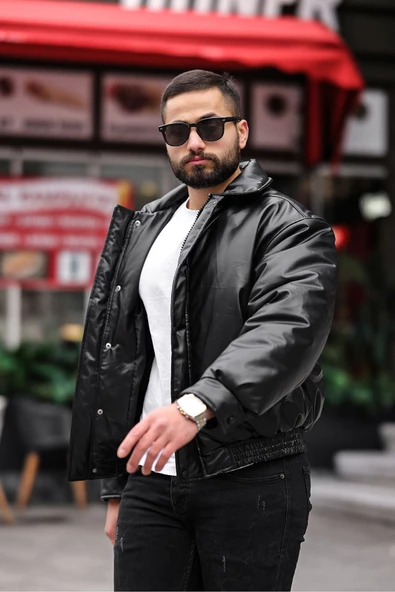 ERKEK OVERSIZE YAKALI DERİ MONT - 4