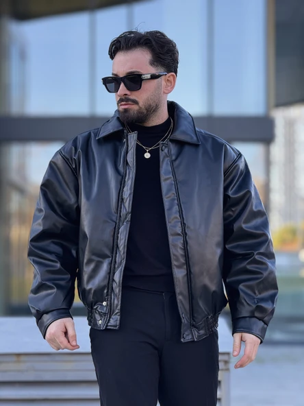 ERKEK OVERSIZE YAKALI DERİ MONT ürün görseli 1