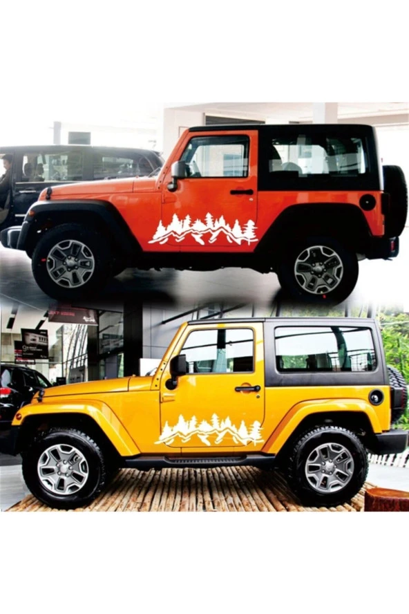 Dağ Orman Offroad Arazi Oto Sticker Beyaz 39*130 Cm