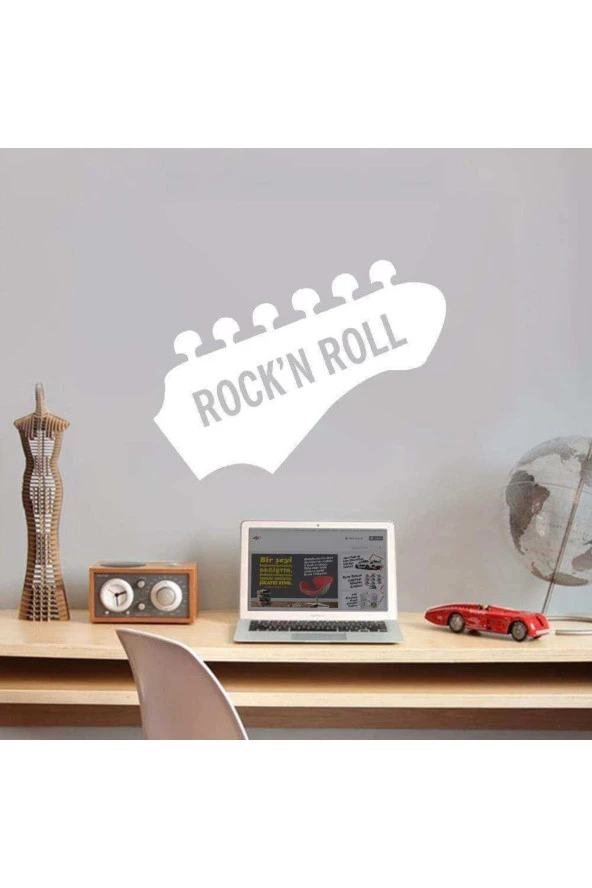 Rock'n Roll Music Dekoratif Genç Odası Duvar Sticker, Çıkartma Beyaz