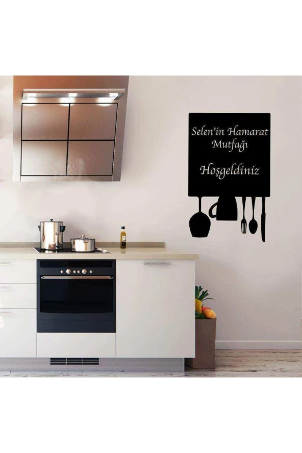 Isme Özel Hamarat Mutfağı Yazılı Dekoratif Mutfak Duvar Sticker 95X60 cm