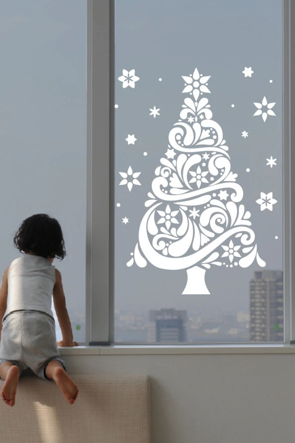 Happy New Year Sticker Çıkartma Yeni Yıl Süsü Parti Cam Süsü Noel Ağacı Kar Tanesi