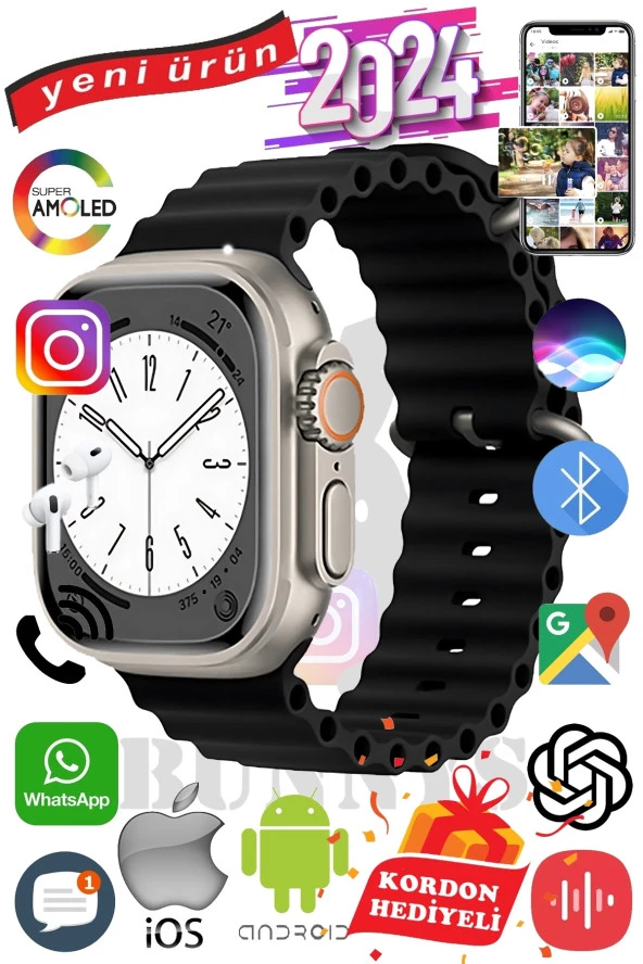 Akıllı Saat ULTRA MAX 2024 Kordon Hediyeli Amoled Ekran