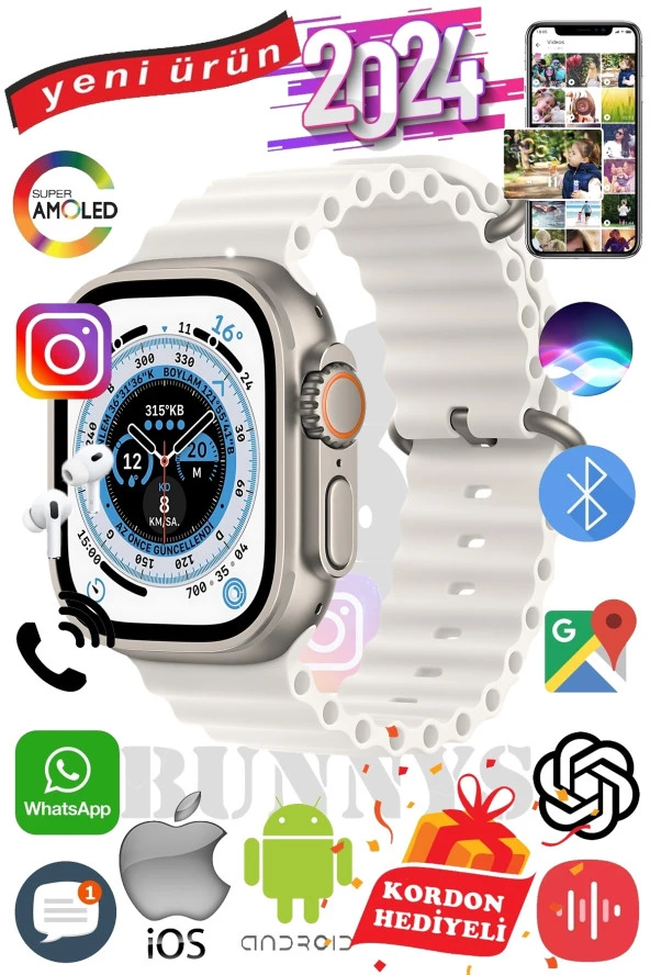 APPLE İPHONE 14 Plus Uyumlu Akıllı Saat ULTRA MAX 2024 Kordon Hediyeli Amoled Ekran ürün görseli
