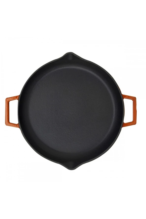 Döküm Yuvarlak Kızartma Tavası Döküm Demir Yekpare Çift Kulplu Çap(ø)26cm. - Turuncu - 2