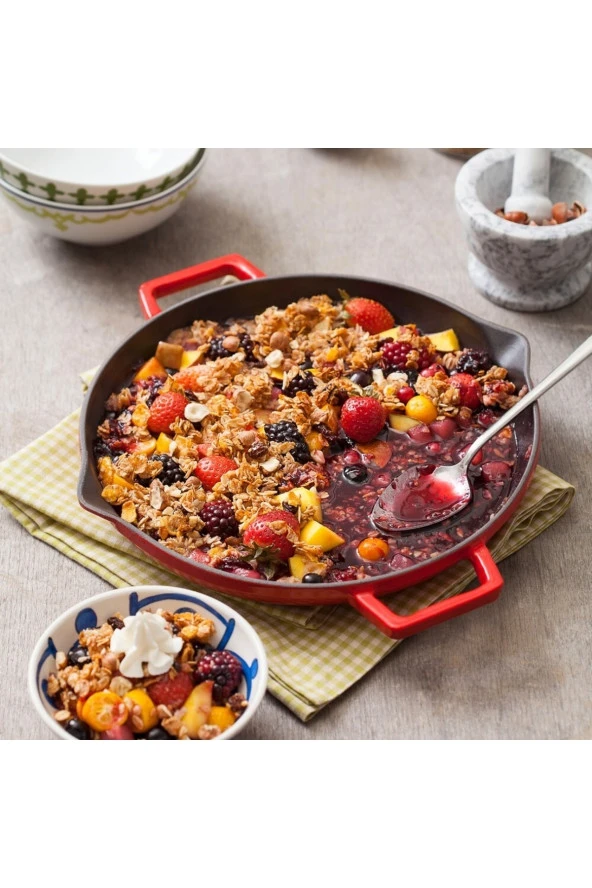 Döküm Yuvarlak Kızartma Tavası Döküm Demir Yekpare Çift Kulplu Çap(ø)26cm. - Turuncu - 4