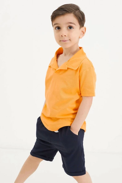 Erkek Bebek Turuncu Polo Yaka Tişörtlü Şortlu Takım 18633 - 4