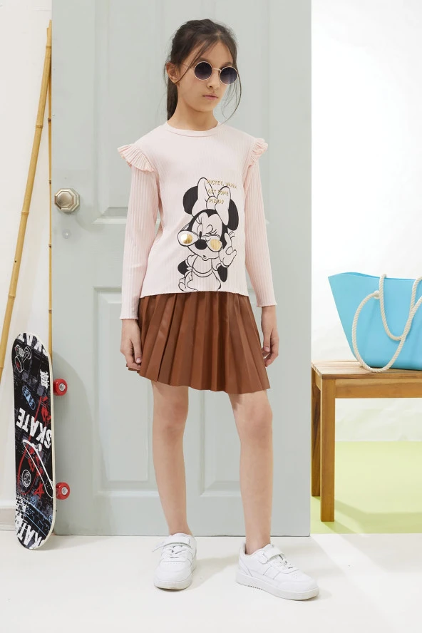 Somon Karakter Baskılı Badili Deri Etekli Kız Çocuk Takım 18606