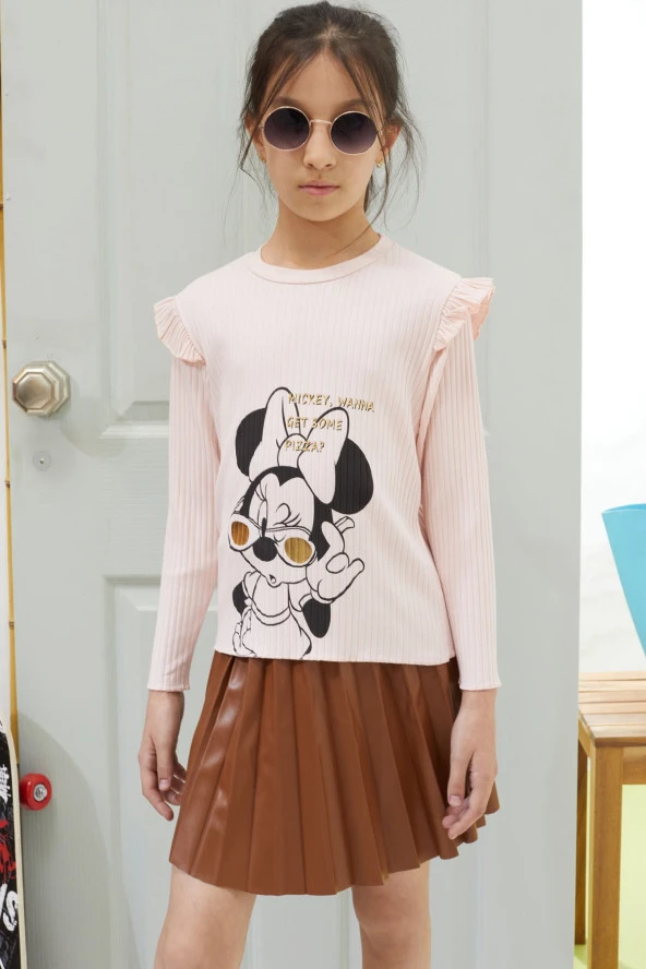 Somon Karakter Baskılı Badili Deri Etekli Kız Çocuk Takım 18606 - 2