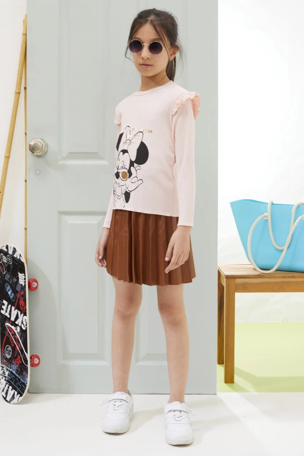 Somon Karakter Baskılı Badili Deri Etekli Kız Çocuk Takım 18606 - 3