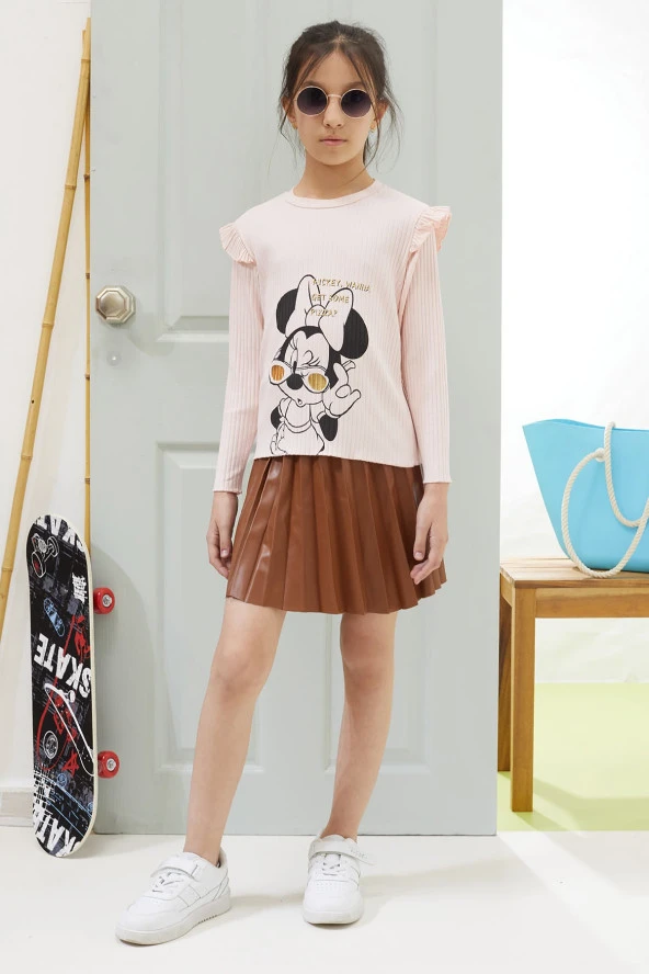 Somon Karakter Baskılı Badili Deri Etekli Kız Çocuk Takım 18606 - 4