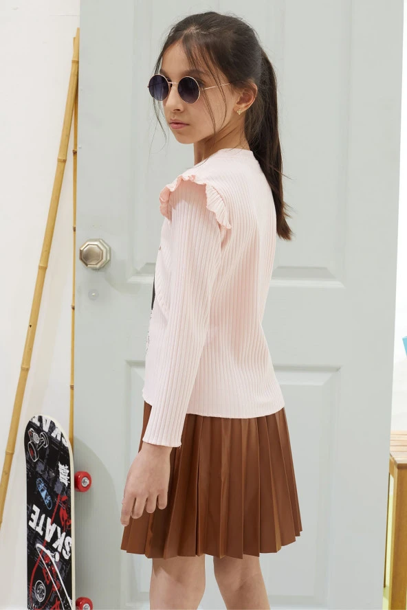 Somon Karakter Baskılı Badili Deri Etekli Kız Çocuk Takım 18606 - 5