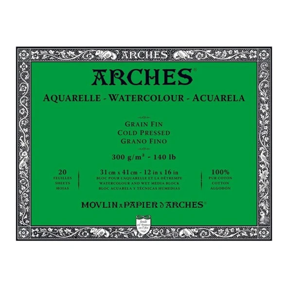 Arches Suluboya Blok Cold Press Natural White 185 gr 31x41 cm 20 Sayfa