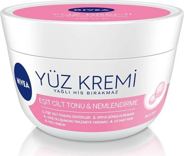 NIVEA Yüz Kremi 100 ml, Eşit Cilt Tonu, 24 Saat Nemlendirici Yüz Kremi