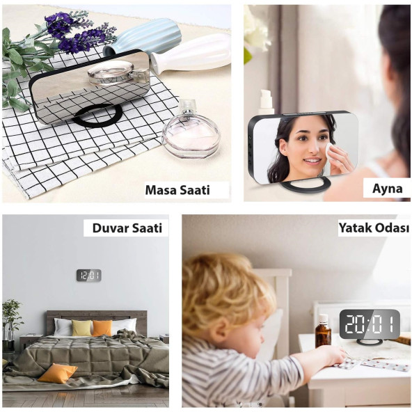 Enarose Ayna Ekran Duvar/Masa Saati Elektrikli ATC3625 - 8