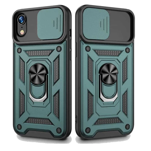 Apple iPhone XR Uyumlu Kızaklı Kamera Korumalı Tank Kılıf - Resim 6