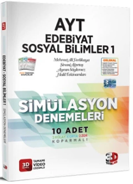 2024 AYT Edebiyat Sosyal Bilimler 1 Simülasyon Denemeleri Tamamı Video Çözümlü 3D Yayınları