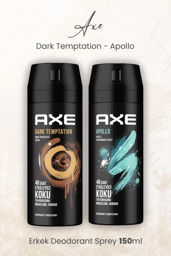Erkek Deodorant Sprey Dark Temptation ve Apollo 150 ml