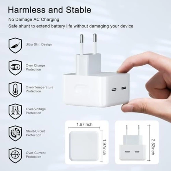 Apple İphone Usb-c - Lighting - 35w Hızlı Şarj Cihazı Çift Çıkışlı Aynı Anda 2 Cihaz Şarjı İmkanı. - 5