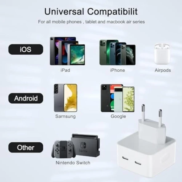 Apple İphone Usb-c - Lighting - 35w Hızlı Şarj Cihazı Çift Çıkışlı Aynı Anda 2 Cihaz Şarjı İmkanı. - 7