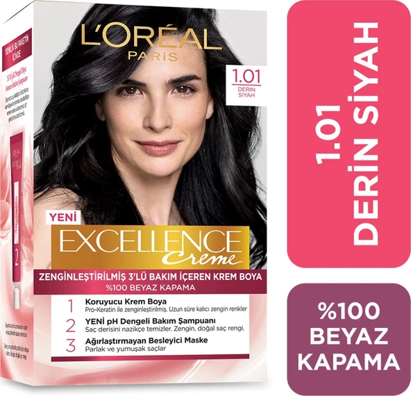 L'Oréal Paris Excellence Creme Saç Boyası 1.01 Derin Saf Siyah ürün görseli