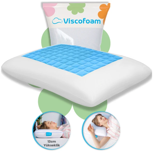 Viscofoam Comfy Terletmeyen Ortopedik Yastık Serinleten Visco Yastık Jelli Yastık 55x35x12cm