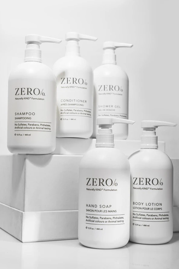 Zero/o Naturally Kind Shampoo 444 ML + Conditioner 444 ML + Shower Gel 444 ML + Hand Soap 444 ML + Body Lotion 444 ML