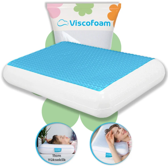 Viscofoam Lüks Terletmeyen Ortopedik Yastık Serinleten Visco Yastık Jelli Yastık 60x40x11cm