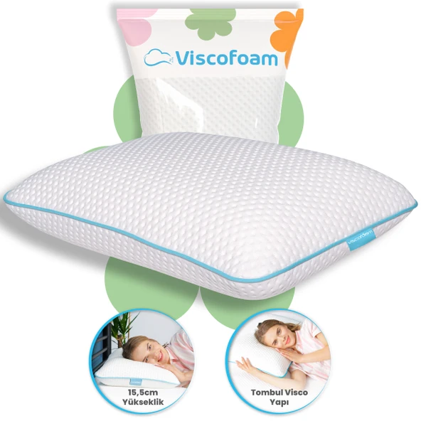 Viscofoam Yüksek Boyun Destekli Ortopedik Yastık Tombul Visco Yastık - 59x39x15.5cm