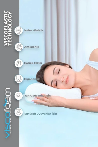 Viscofoam Terletmeyen Ortopedik Boyun Destekli Yastık Serinleten Visco Yastık Jelli Yastık 57x37x10-7cm - 8