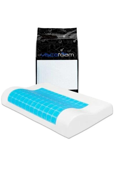 Viscofoam Terletmeyen Ortopedik Boyun Destekli Yastık Serinleten Visco Yastık Jelli Yastık 57x37x10-7cm