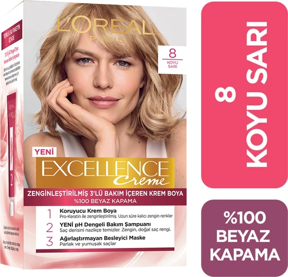L'Oréal Paris Excellence Creme Saç Boyası 8 Koyu Sarı ürün görseli