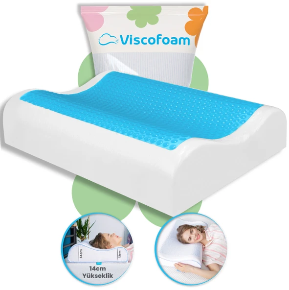 Viscofoam Anatolia Yüksek Terletmeyen Boyun Destekli Ortopedik Yastık Jelli Visco Yastık - 60x40x14-12cm