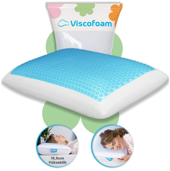 Viscofoam Bonni Terletmeyen Ortopedik Yastık Serinleten Visco Yastık Jelli Yastık 59x39x15.5cm