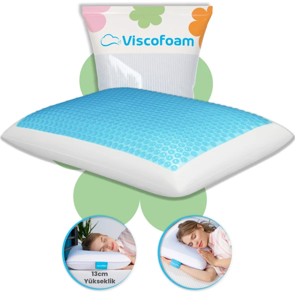 Viscofoam Evva Terletmeyen Ortopedik Yastık Serinleten Visco Yastık Jelli Yastık 59x39x13cm