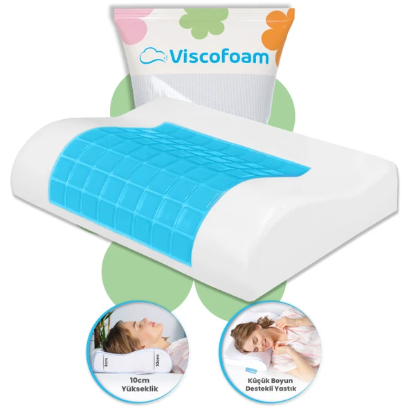 Viscofoam Terletmeyen Boyun Destekli Ortopedik Yastık Jelli Visco Yastık - 47x30x10-8cm
