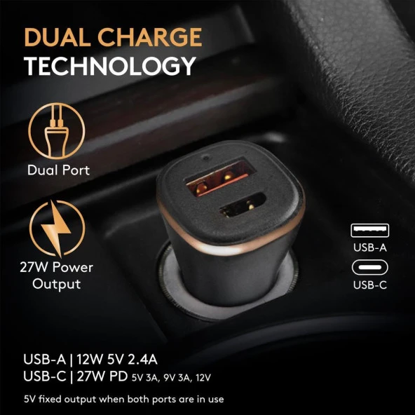 Duracell Car Charger Type-C PD18W +2.4A Black - 3