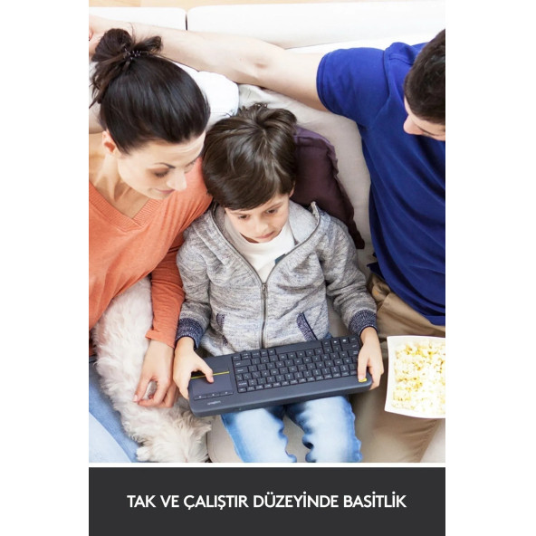 logitech K400 Plus Dokunmatik Yüzeyli USB Bağlantılı Türkçe Q TV Klavyesi - Siyah - 2