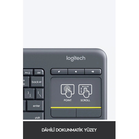 logitech K400 Plus Dokunmatik Yüzeyli USB Bağlantılı Türkçe Q TV Klavyesi - Siyah - 3