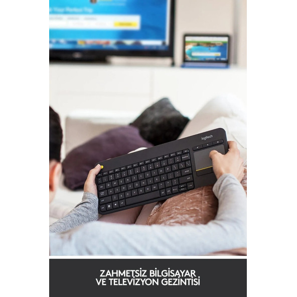 logitech K400 Plus Dokunmatik Yüzeyli USB Bağlantılı Türkçe Q TV Klavyesi - Siyah - 5